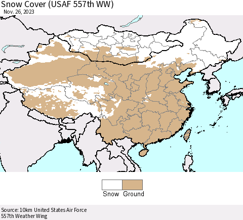China, Mongolia and Taiwan Snow Cover (USAF 557th WW) Thematic Map For 11/20/2023 - 11/26/2023