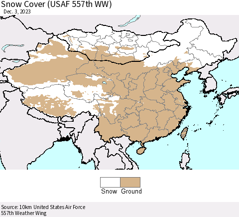 China, Mongolia and Taiwan Snow Cover (USAF 557th WW) Thematic Map For 11/27/2023 - 12/3/2023