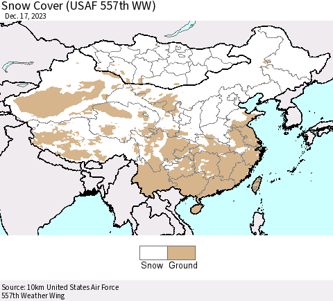 China, Mongolia and Taiwan Snow Cover (USAF 557th WW) Thematic Map For 12/11/2023 - 12/17/2023