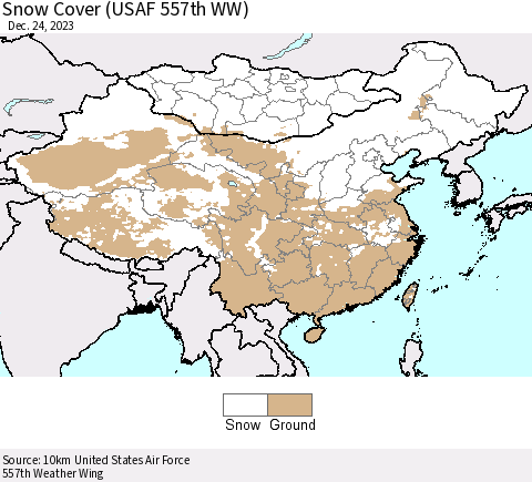 China, Mongolia and Taiwan Snow Cover (USAF 557th WW) Thematic Map For 12/18/2023 - 12/24/2023