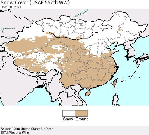China, Mongolia and Taiwan Snow Cover (USAF 557th WW) Thematic Map For 12/25/2023 - 12/31/2023