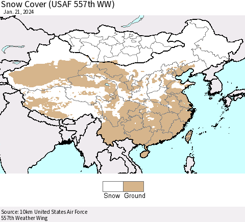 China, Mongolia and Taiwan Snow Cover (USAF 557th WW) Thematic Map For 1/15/2024 - 1/21/2024