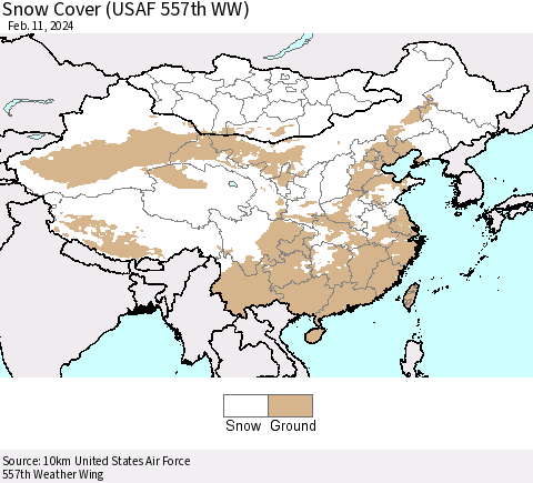 China, Mongolia and Taiwan Snow Cover (USAF 557th WW) Thematic Map For 2/5/2024 - 2/11/2024