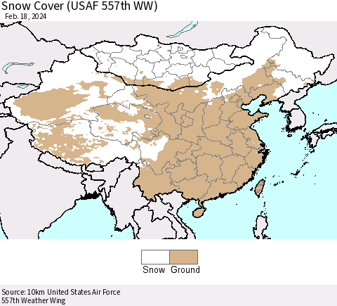 China, Mongolia and Taiwan Snow Cover (USAF 557th WW) Thematic Map For 2/12/2024 - 2/18/2024