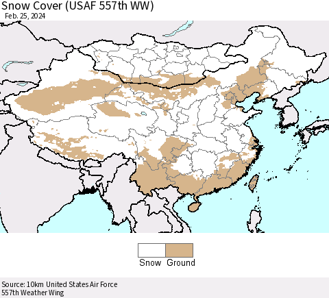 China, Mongolia and Taiwan Snow Cover (USAF 557th WW) Thematic Map For 2/19/2024 - 2/25/2024