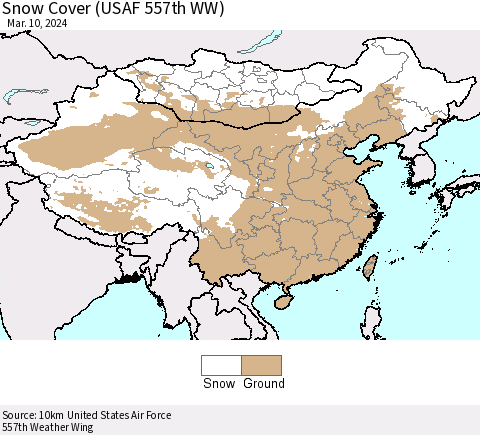 China, Mongolia and Taiwan Snow Cover (USAF 557th WW) Thematic Map For 3/4/2024 - 3/10/2024