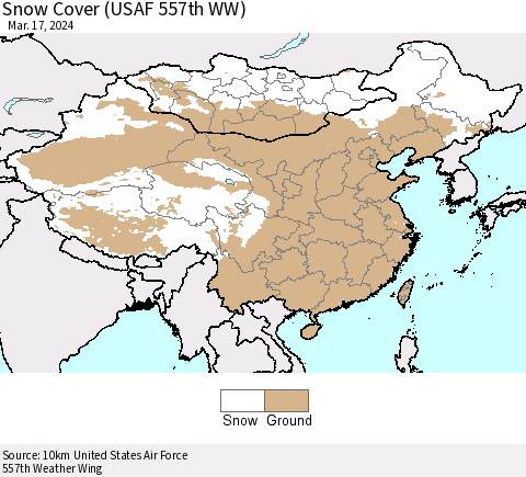 China, Mongolia and Taiwan Snow Cover (USAF 557th WW) Thematic Map For 3/11/2024 - 3/17/2024