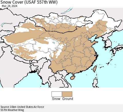 China, Mongolia and Taiwan Snow Cover (USAF 557th WW) Thematic Map For 3/18/2024 - 3/24/2024