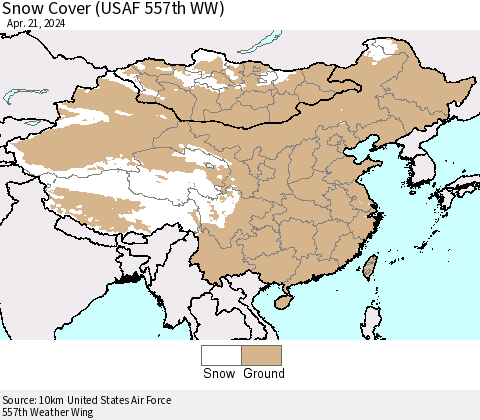 China, Mongolia and Taiwan Snow Cover (USAF 557th WW) Thematic Map For 4/15/2024 - 4/21/2024