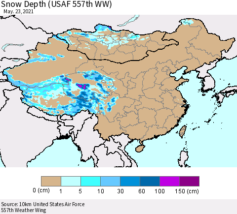 China, Mongolia and Taiwan Snow Depth (USAF 557th WW) Thematic Map For 5/17/2021 - 5/23/2021