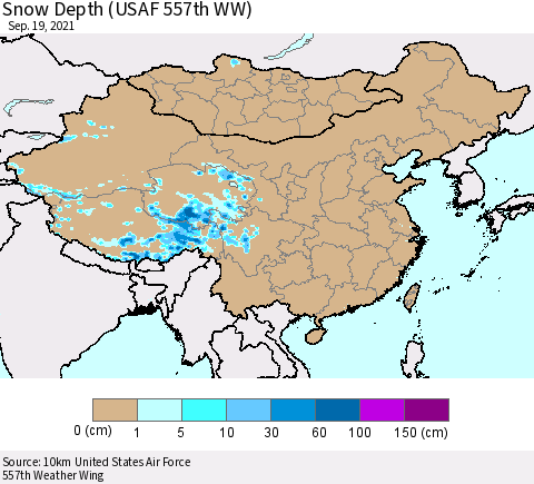China, Mongolia and Taiwan Snow Depth (USAF 557th WW) Thematic Map For 9/13/2021 - 9/19/2021