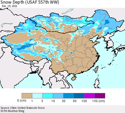 China, Mongolia and Taiwan Snow Depth (USAF 557th WW) Thematic Map For 12/13/2021 - 12/19/2021