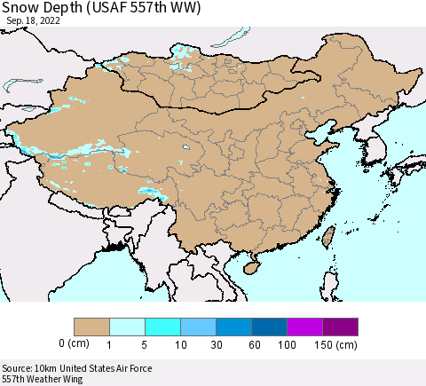China, Mongolia and Taiwan Snow Depth (USAF 557th WW) Thematic Map For 9/12/2022 - 9/18/2022