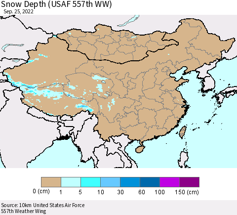 China, Mongolia and Taiwan Snow Depth (USAF 557th WW) Thematic Map For 9/19/2022 - 9/25/2022