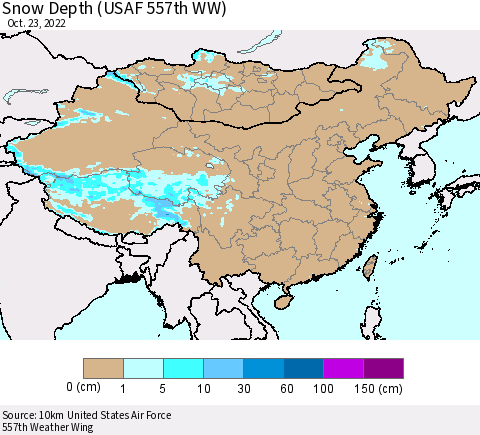China, Mongolia and Taiwan Snow Depth (USAF 557th WW) Thematic Map For 10/17/2022 - 10/23/2022
