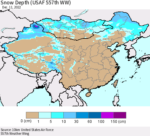 China, Mongolia and Taiwan Snow Depth (USAF 557th WW) Thematic Map For 12/5/2022 - 12/11/2022