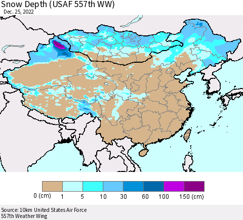 China, Mongolia and Taiwan Snow Depth (USAF 557th WW) Thematic Map For 12/19/2022 - 12/25/2022