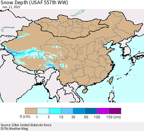 China, Mongolia and Taiwan Snow Depth (USAF 557th WW) Thematic Map For 6/5/2023 - 6/11/2023