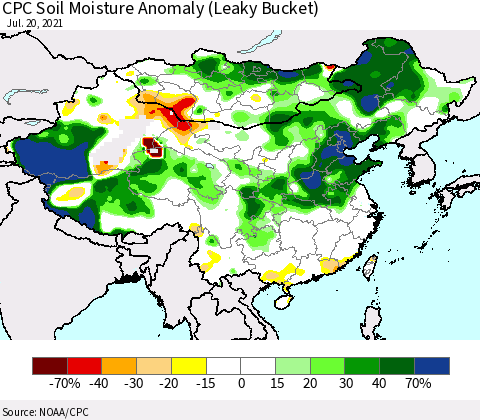 China, Mongolia and Taiwan CPC Soil Moisture Anomaly (Leaky Bucket) Thematic Map For 7/16/2021 - 7/20/2021