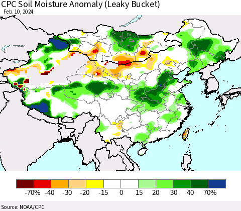 China, Mongolia and Taiwan CPC Soil Moisture Anomaly (Leaky Bucket) Thematic Map For 2/6/2024 - 2/10/2024