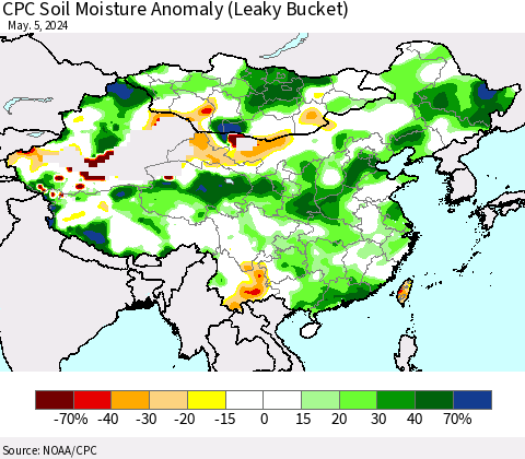 China, Mongolia and Taiwan CPC Soil Moisture Anomaly (Leaky Bucket) Thematic Map For 5/1/2024 - 5/5/2024