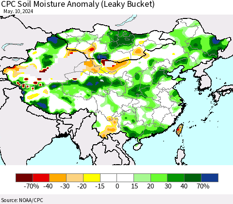 China, Mongolia and Taiwan CPC Soil Moisture Anomaly (Leaky Bucket) Thematic Map For 5/6/2024 - 5/10/2024