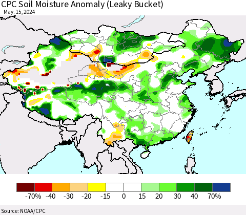 China, Mongolia and Taiwan CPC Soil Moisture Anomaly (Leaky Bucket) Thematic Map For 5/11/2024 - 5/15/2024