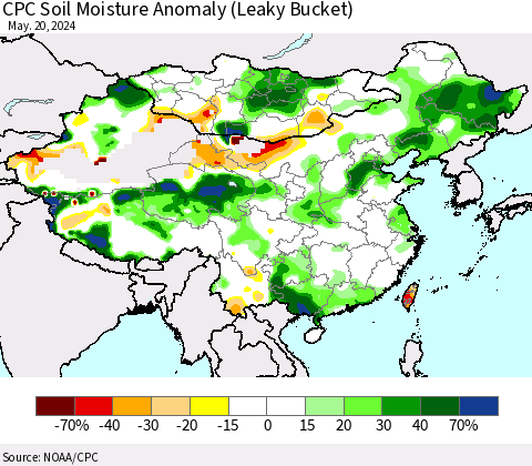 China, Mongolia and Taiwan CPC Soil Moisture Anomaly (Leaky Bucket) Thematic Map For 5/16/2024 - 5/20/2024