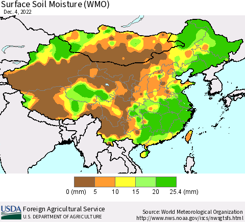 China, Mongolia and Taiwan Surface Soil Moisture (WMO) Thematic Map For 11/28/2022 - 12/4/2022