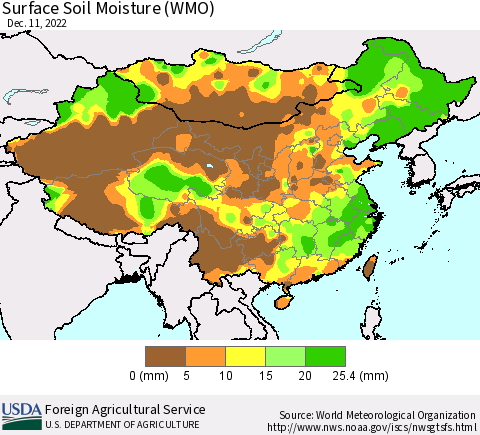 China, Mongolia and Taiwan Surface Soil Moisture (WMO) Thematic Map For 12/5/2022 - 12/11/2022