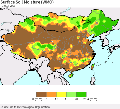 China, Mongolia and Taiwan Surface Soil Moisture (WMO) Thematic Map For 11/27/2023 - 12/3/2023
