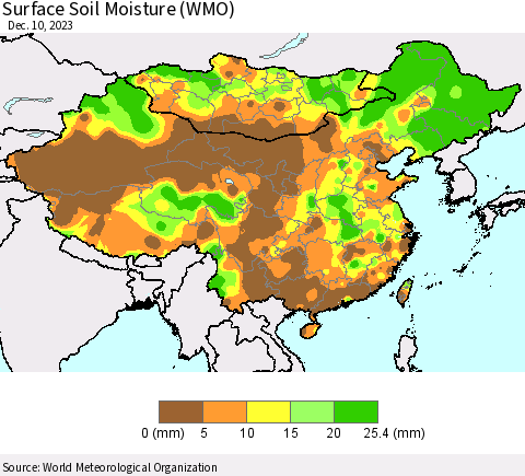 China, Mongolia and Taiwan Surface Soil Moisture (WMO) Thematic Map For 12/4/2023 - 12/10/2023