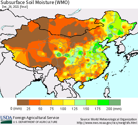 China, Mongolia and Taiwan Subsurface Soil Moisture (WMO) Thematic Map For 12/20/2021 - 12/26/2021