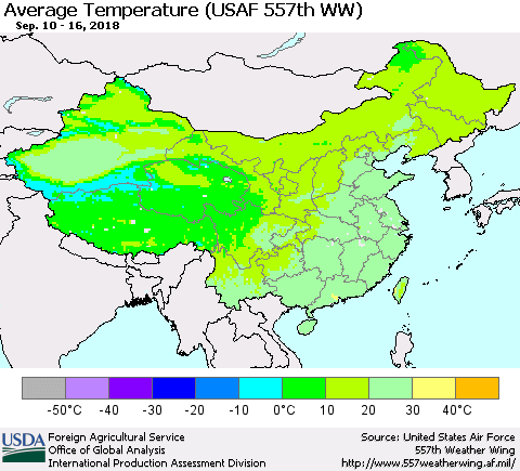 China and Taiwan Average Temperature (USAF 557th WW) Thematic Map For 9/10/2018 - 9/16/2018