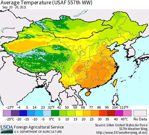 China, Mongolia and Taiwan Average Temperature (USAF 557th WW) Thematic Map For 9/20/2021 - 9/26/2021