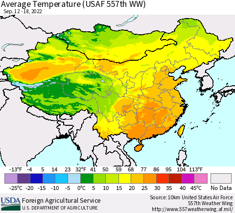 China, Mongolia and Taiwan Average Temperature (USAF 557th WW) Thematic Map For 9/12/2022 - 9/18/2022