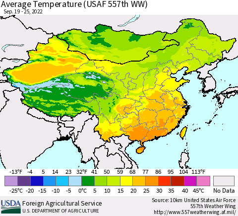 China, Mongolia and Taiwan Average Temperature (USAF 557th WW) Thematic Map For 9/19/2022 - 9/25/2022