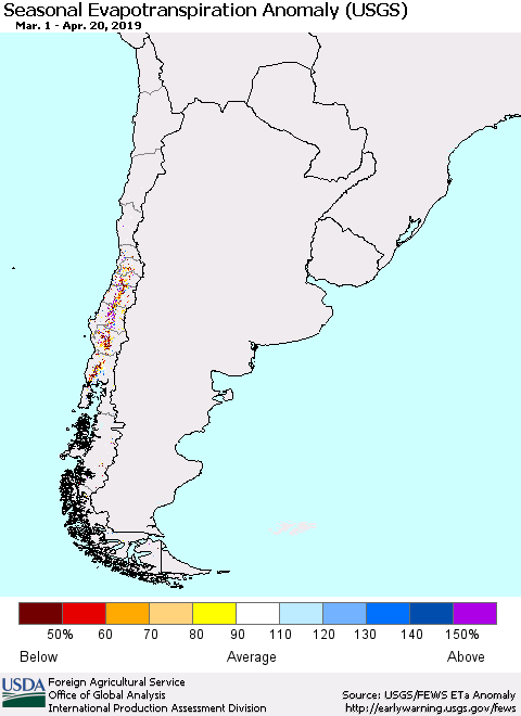 Chile Seasonal Evapotranspiration Anomaly (USGS) Thematic Map For 4/1/2019 - 4/20/2019