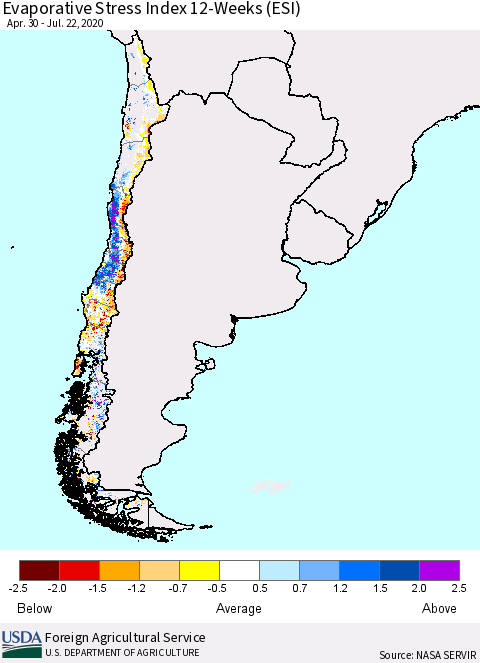 Chile Evaporative Stress Index 12-Weeks (ESI) Thematic Map For 7/20/2020 - 7/26/2020