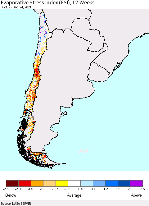 Chile Evaporative Stress Index (ESI), 12-Weeks Thematic Map For 12/20/2021 - 12/26/2021