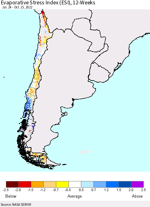 Chile Evaporative Stress Index (ESI), 12-Weeks Thematic Map For 10/10/2022 - 10/16/2022