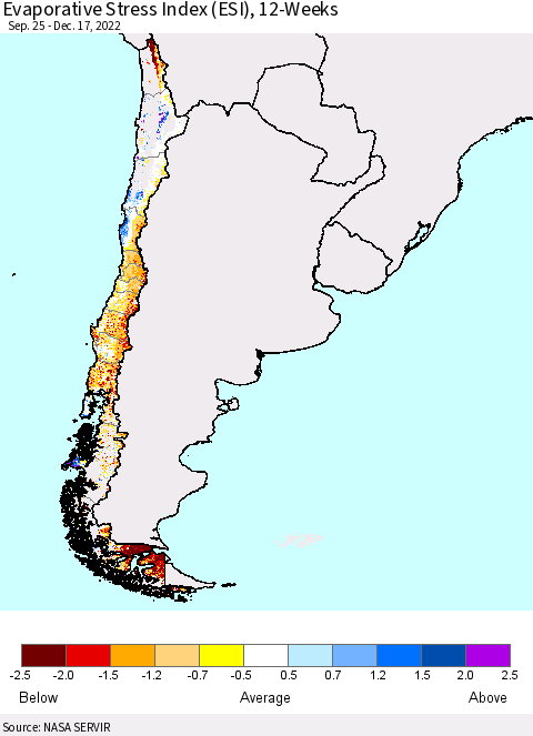Chile Evaporative Stress Index (ESI), 12-Weeks Thematic Map For 12/12/2022 - 12/18/2022