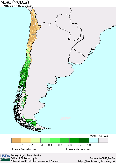 Chile NDVI (Terra-MODIS) Thematic Map For 4/1/2019 - 4/10/2019