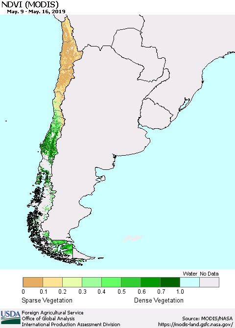 Chile NDVI (Terra-MODIS) Thematic Map For 5/11/2019 - 5/20/2019