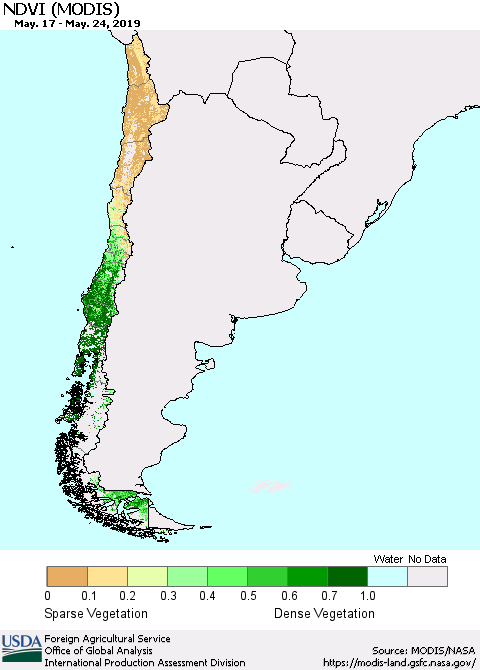 Chile NDVI (Terra-MODIS) Thematic Map For 5/21/2019 - 5/31/2019