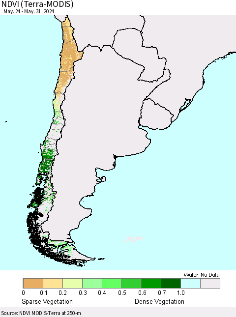 Chile NDVI (Terra-MODIS) Thematic Map For 5/24/2024 - 5/31/2024