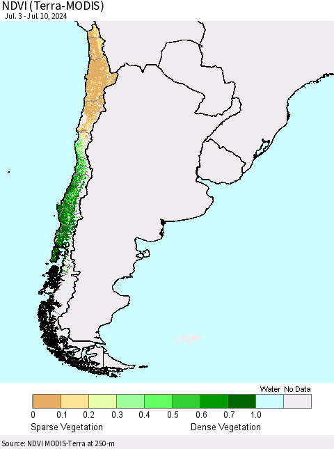 Chile NDVI (Terra-MODIS) Thematic Map For 7/3/2024 - 7/10/2024