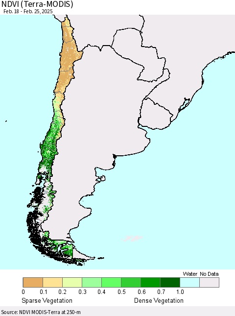 Chile NDVI (Terra-MODIS) Thematic Map For 2/18/2025 - 2/25/2025