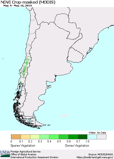 Chile Cropland NDVI (Terra-MODIS) Thematic Map For 5/11/2019 - 5/20/2019