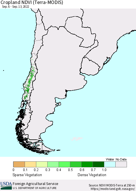Chile Cropland NDVI (Terra-MODIS) Thematic Map For 9/11/2022 - 9/20/2022